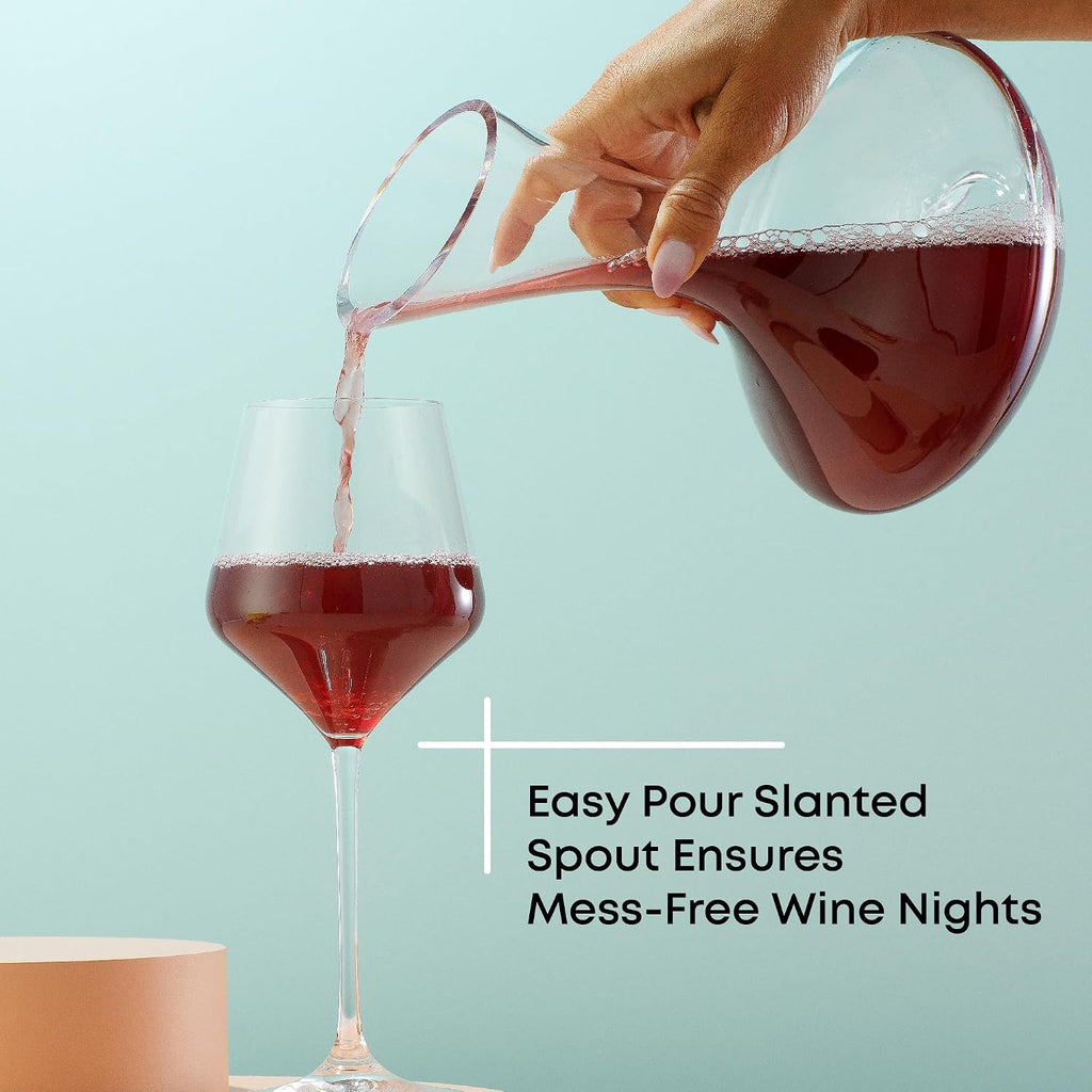 Lancia Wine Decanter Crystal Wine Aerator Handmade Base Glass Pitcher Ultra Elegant Design Easy Pour Slanted Spout