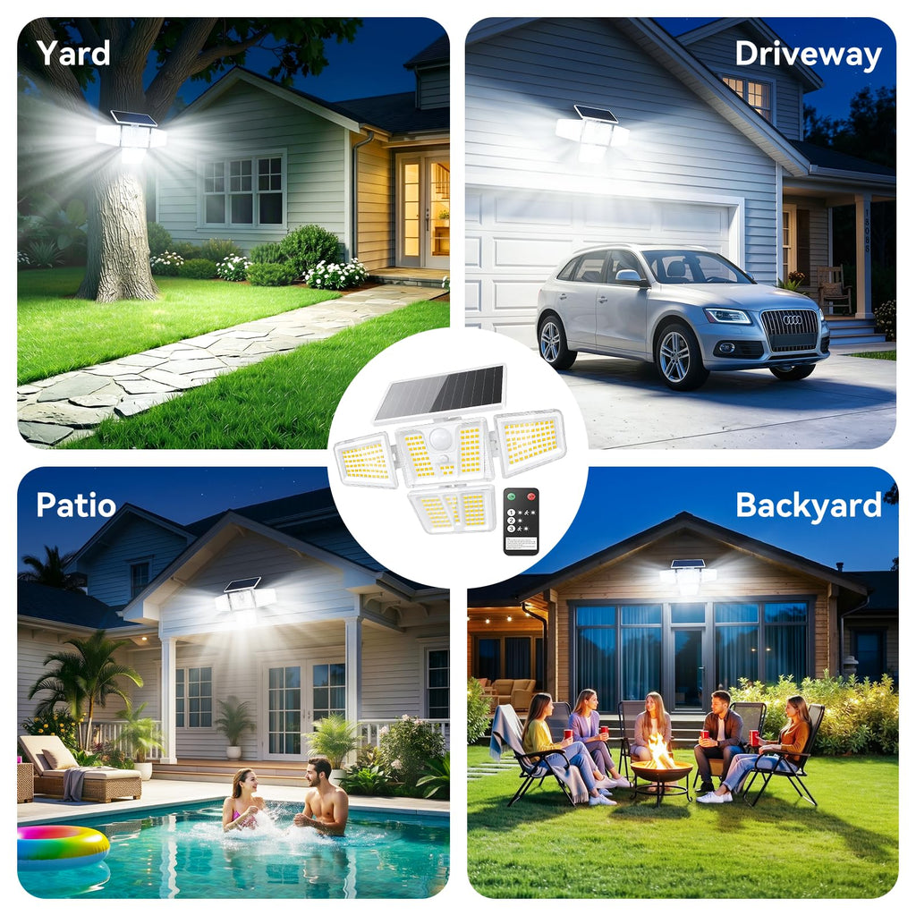 Solar Flood Lights Outdoor, White Motion Sensor Lights