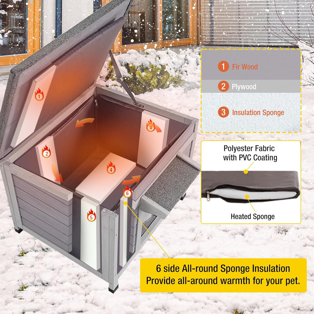 Cat House Outdoor Dog House with Insulation Liner Rabbit Hutch Feral Kitty Shelter for Outdoor Cats Cat Shelter