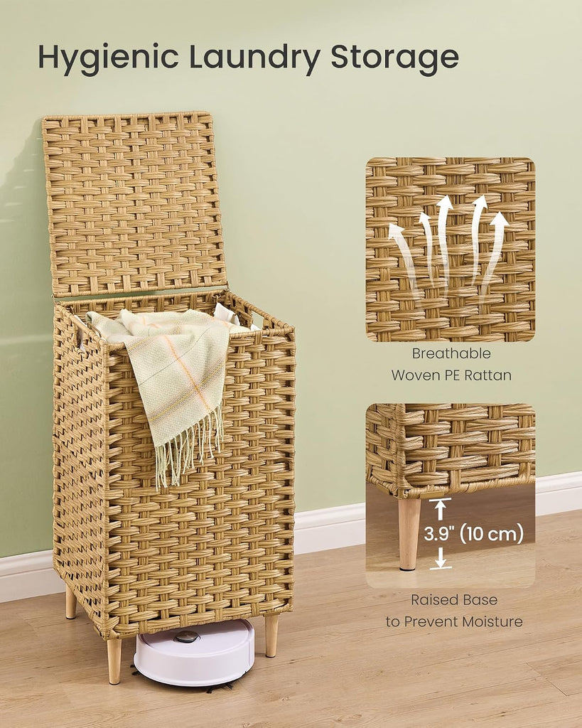 Laundry Hamper with Lid, 25 Gal (95L) PE Rattan Laundry Basket with Removable Washable Liners, Goose Yellow
