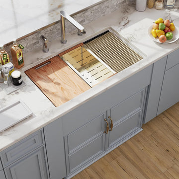 33 White Undermount Kitchen Sink Workstation, Topmount & Undermount Kitchen Sink 33x19 inch White Porcelain Ceramic