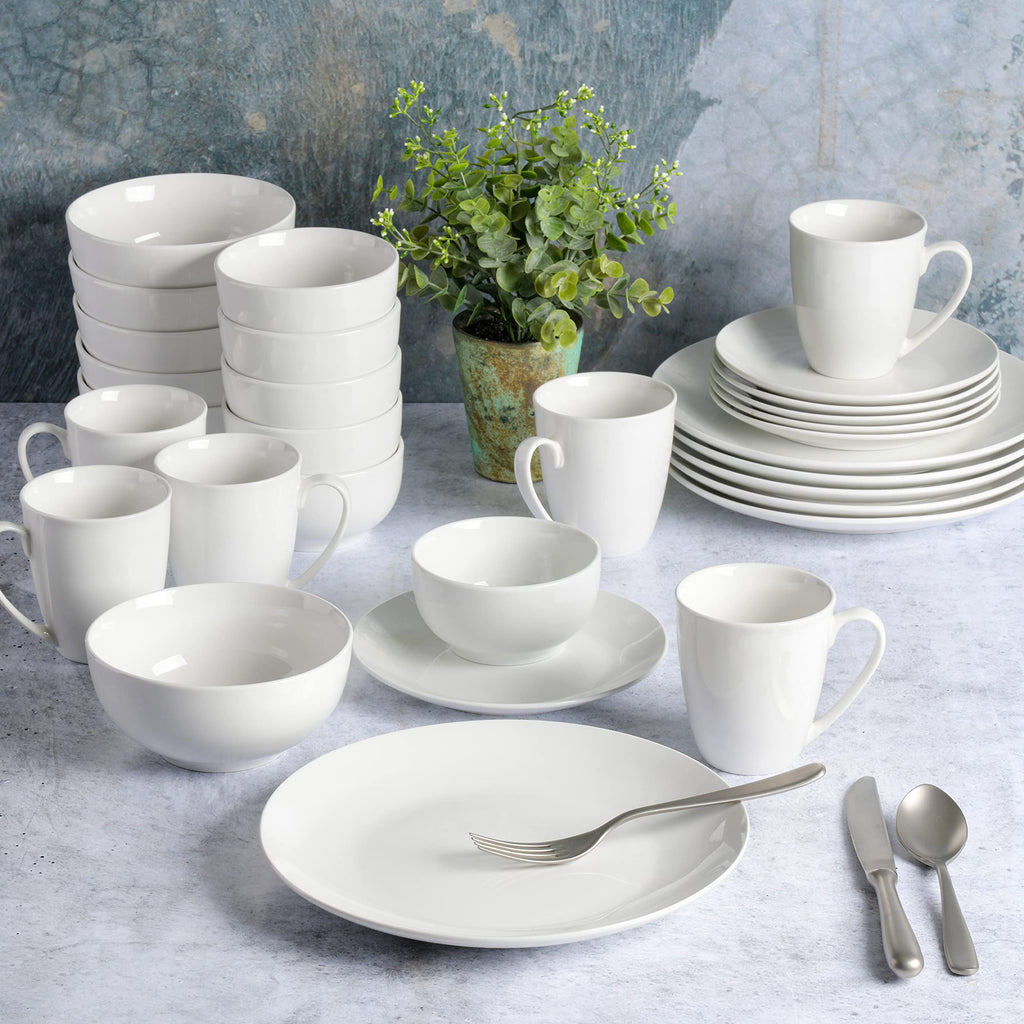 Ogalla 30-Piece Dinnerware Set - Porcelain, Chip & Scratch Resistant, White - Service for 6