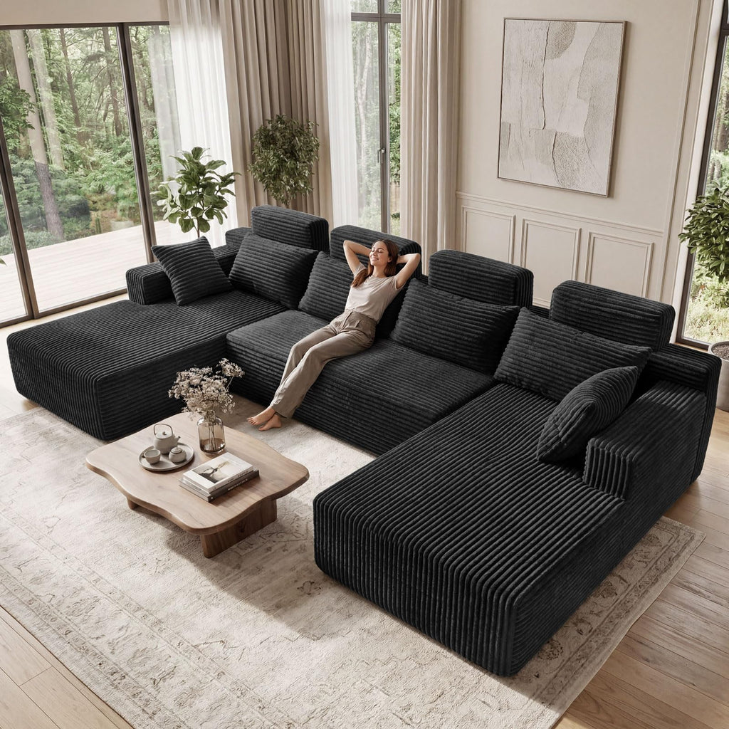 Boneless Couches - 134" Modular Sectional Sofa U Shaped Oversized Deep Seat High Back Corduroy No Assembly Modern