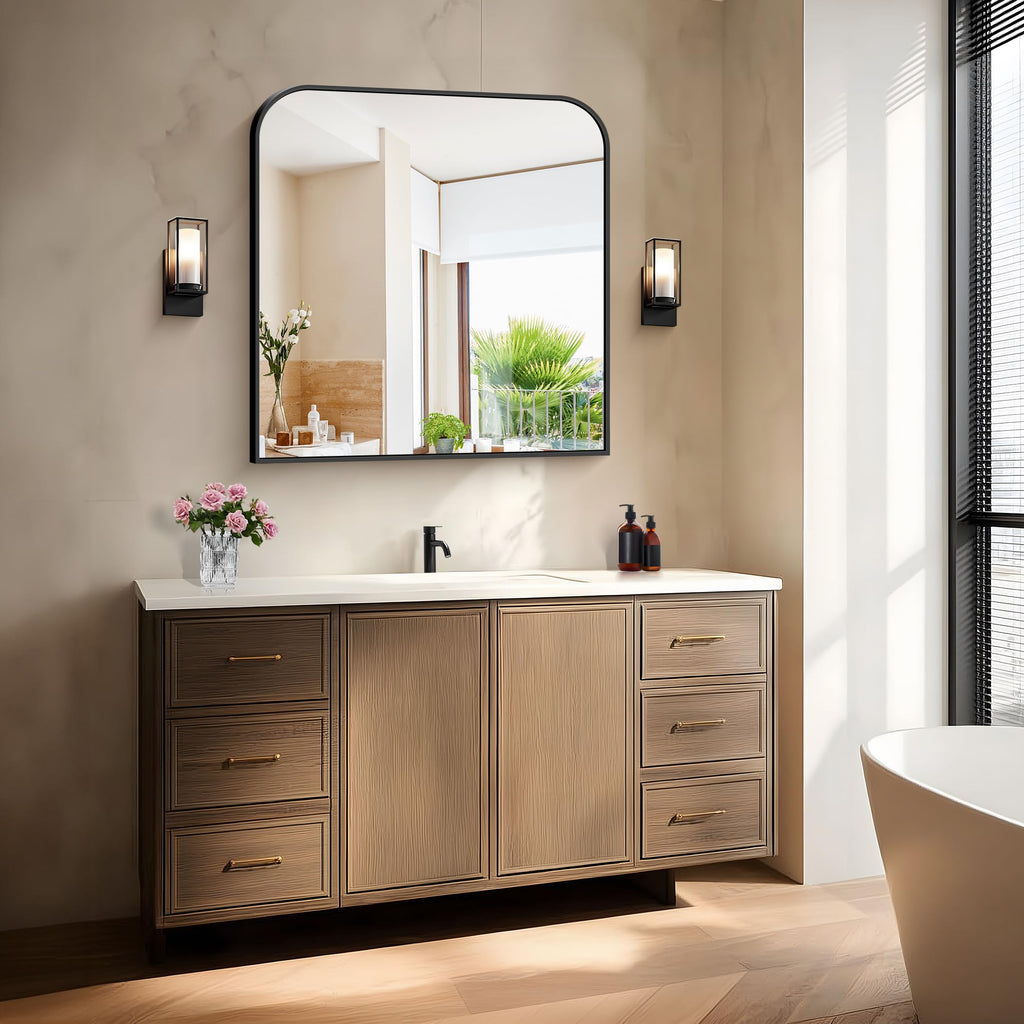 Bathroom Mirror, 30x30 inch Black Square Wall Mounted Mirror with Thin Frame, Bathroom Vanity Mirrors for Over Sink