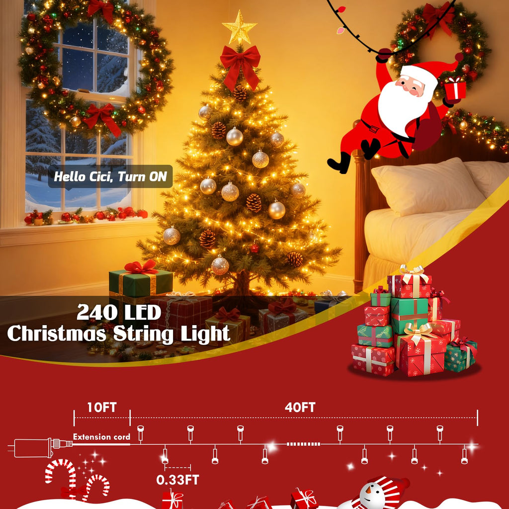 88FT Christmas String Lights Voice Controlled Remote, Warm White