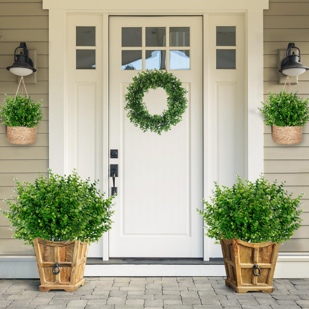 Artificial Flowers for Outdoors 24 Bundles UV Resistant Boxwood Shrubs Artificial Eucalyptus Fake Plants Faux Plastic