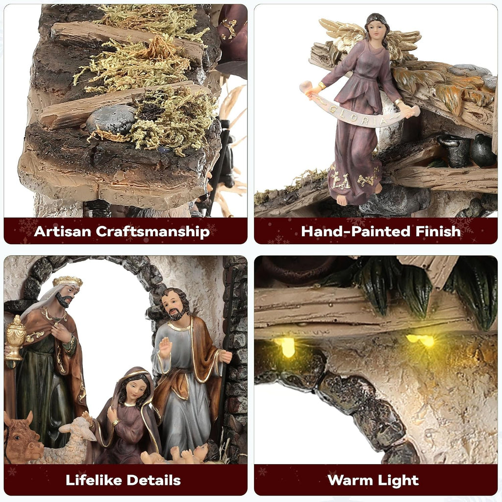Extra-Large Nativity Set Indoor, 25" 11-Piece Light-Up Hand-Painted Collectible Figurines, Separate Sculpted Statues