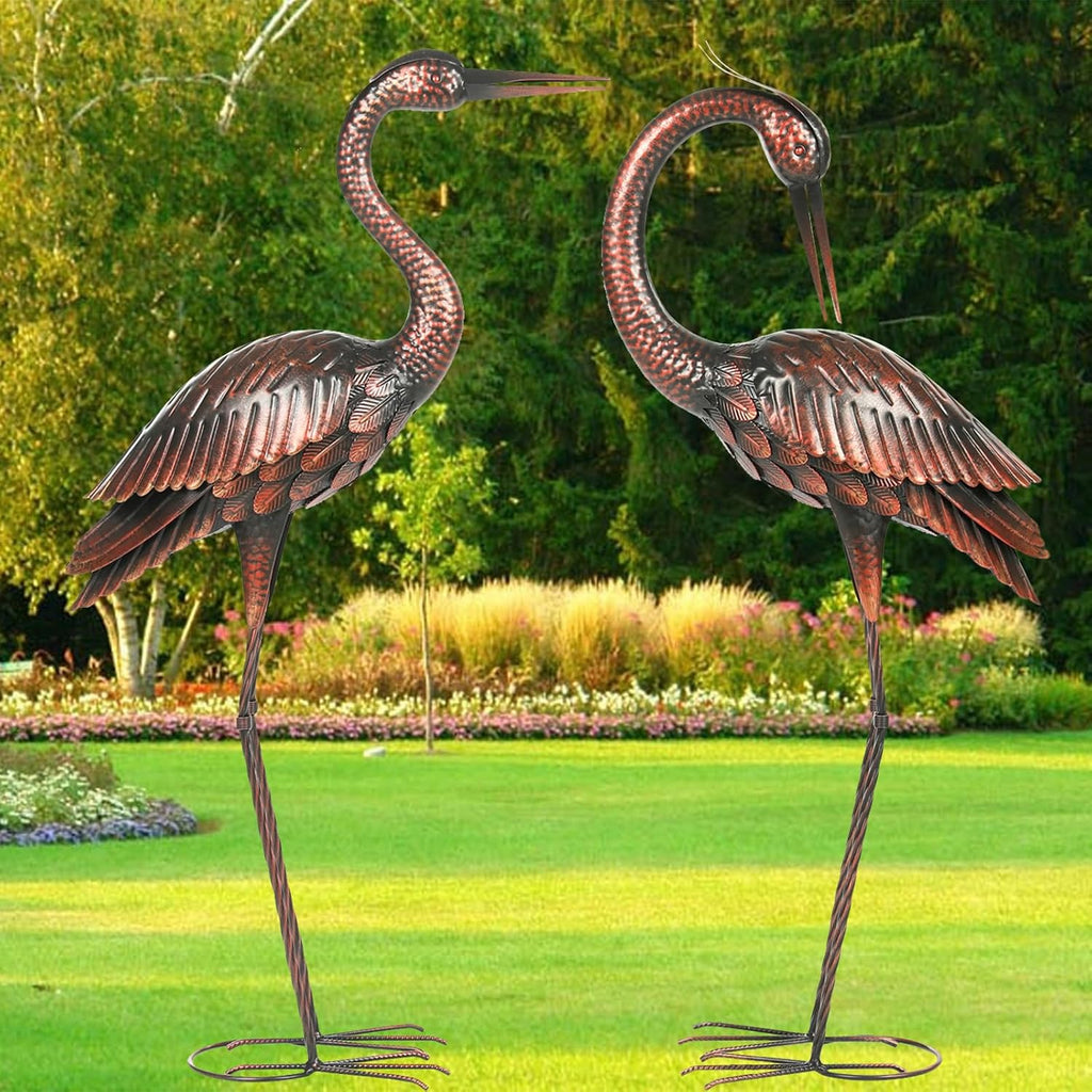 Crane Garden Sculptures & Statues Heron Decoy Large Size Metal Birds Yard Art Standing Vintage Brass Heron Lawn