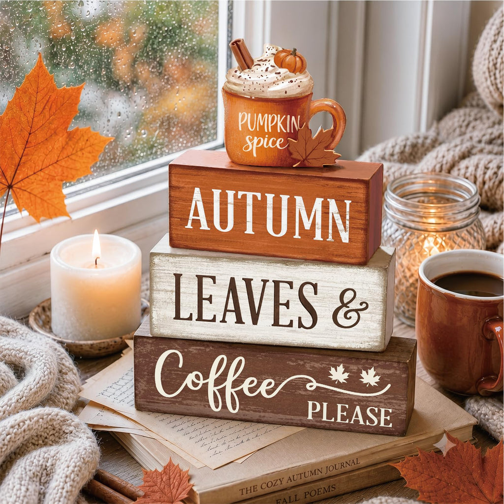 4 Pcs Fall Tiered Tray Decor, Wooden Fall Decorations