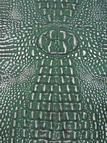 Metallic Caiman Gator Vinyl Fabric (Green/Silver, Cut by The Yard)