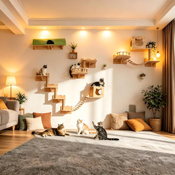 18 in 1 Solid Wood Cat Wall Shelves for Large Spaces & Multi-Cat Homes