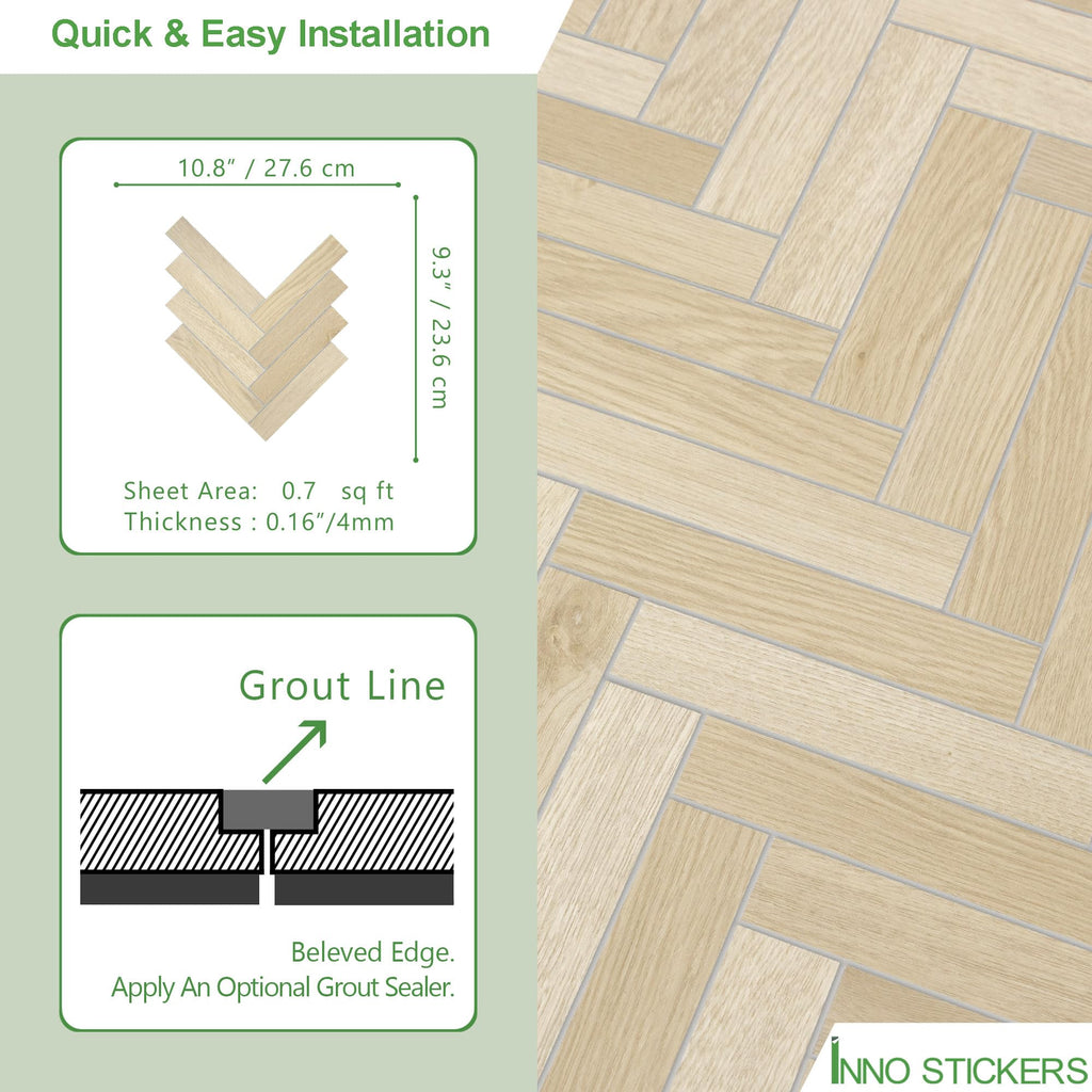 12-Pack Peel & Stick Floor Tile, Herringbone Natural Oak