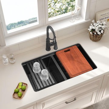 Black Stainless Steel Kitchen Sink, 30 Inch Undermount Kitchen Sink, 50/50 Black Undermount Kitchen Sink with 10"