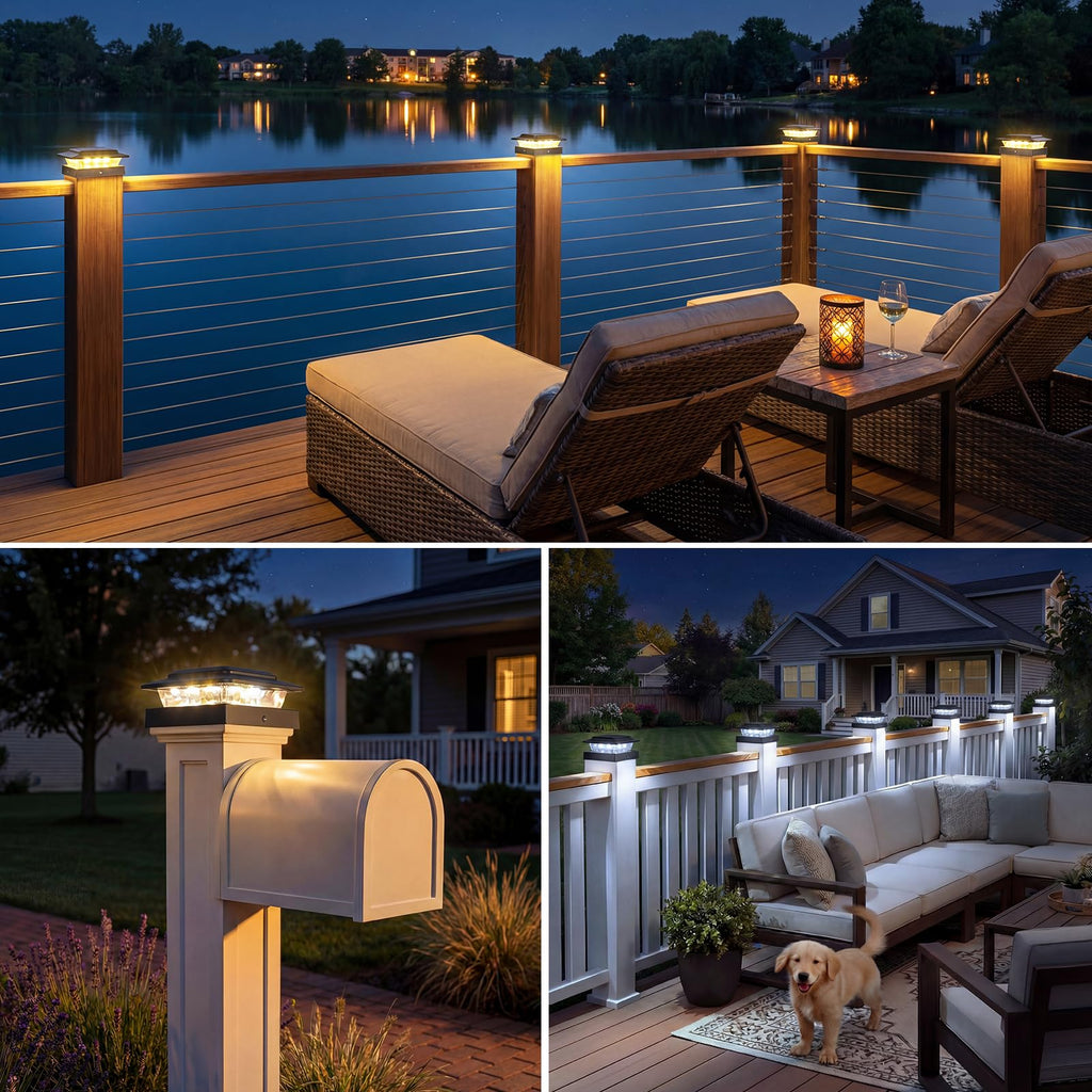 4x4 Solar Post Cap Lights Outdoor 16Pack- 3 Color Temperatures& 2 Level Brightness, IP65 Waterproof, 16 LED Black