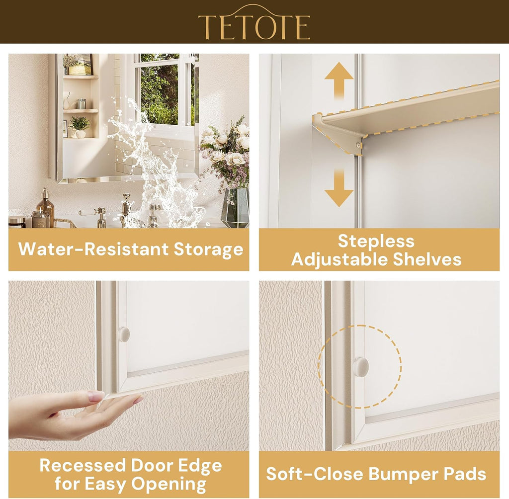 20 x 32 Medicine Cabinet Mirror with Tempered Beveled Mirror Silver Medicine Cabinet Aluminum Cabinet DTC Hinges