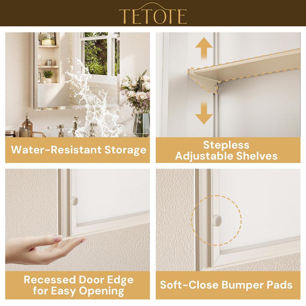 15 x 26 Bathroom Mirror with Storage with Tempered Beveled Mirror Silver Medicine Cabinet Aluminum Cabinet DTC