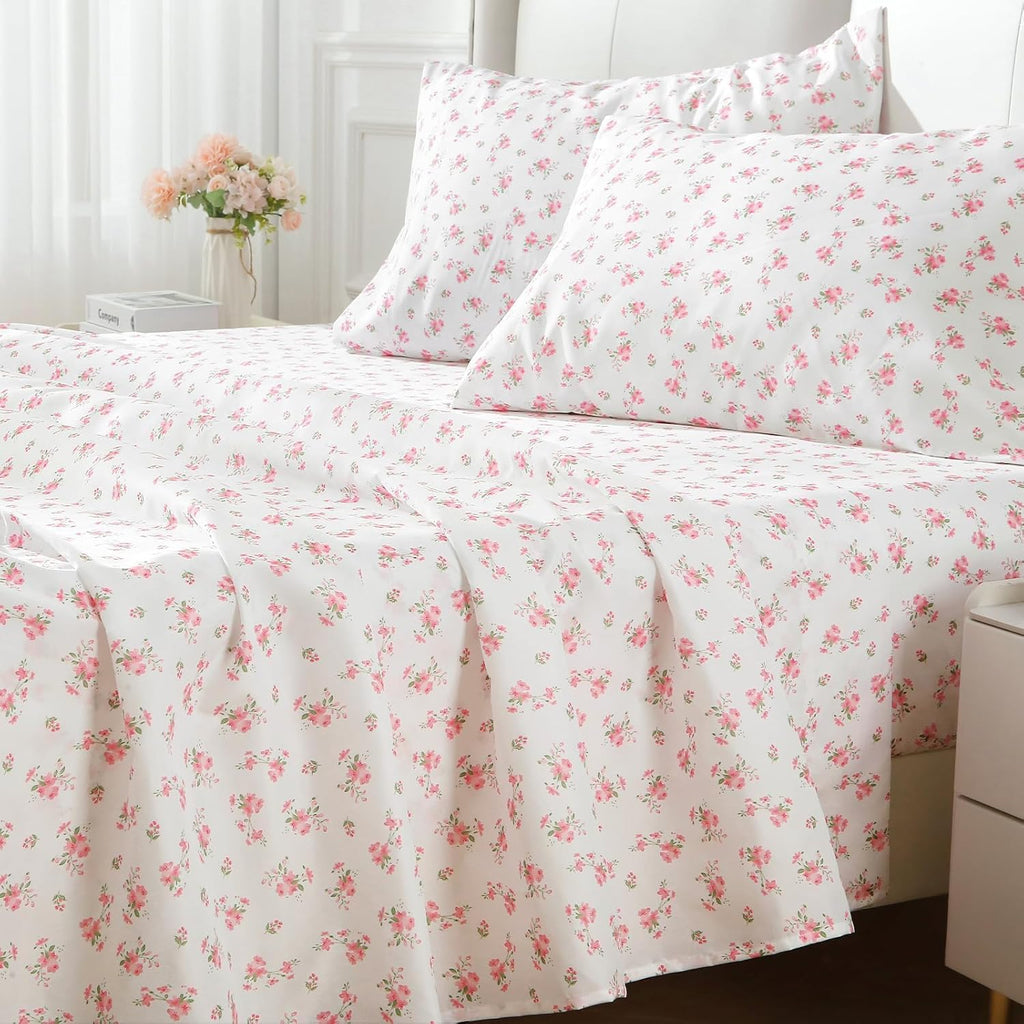Queen 4 Piece Sheet Set, Soft Breathable Bed Sheet Set for Bedroom with Deep Pocket Up to 16", Wrinkle-Free & Cooling