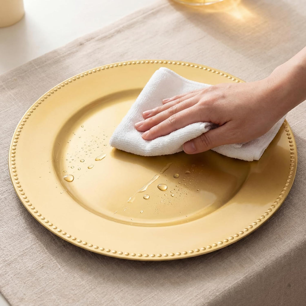 Charger Plates, Gold Plastic Reusable Dinner Charger Plates, 13'' Round Vintage Table Decoration, for Wedding - Set of 100