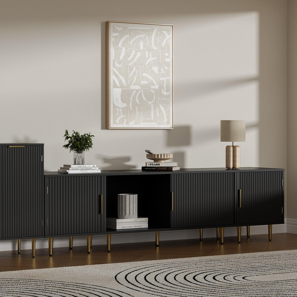 71"Modern Fluted TV Stand for 50/60/70/80 Inch TV, Black