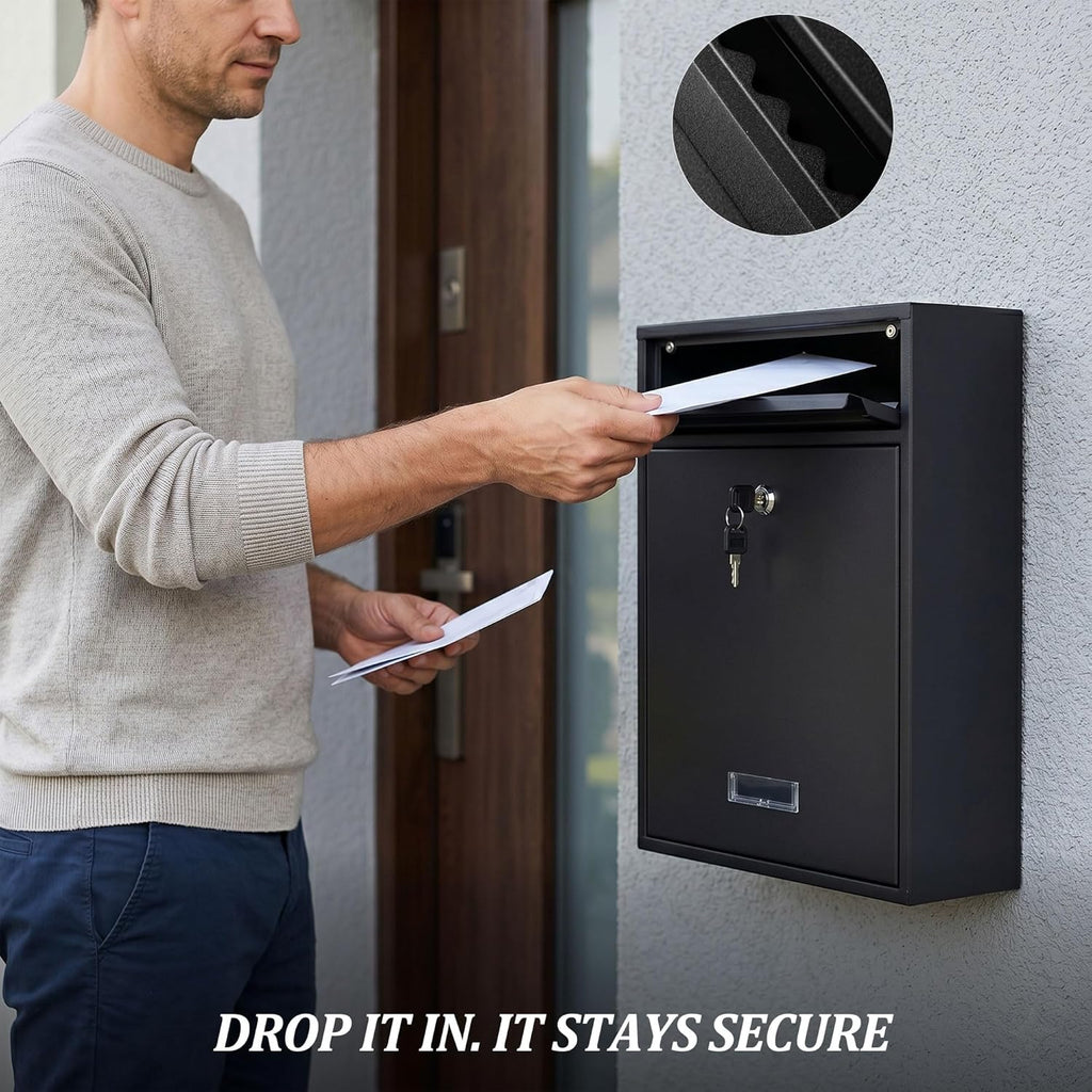 Locking Wall Mount Mailbox with Integrated Bend Handle & Bottom View Window