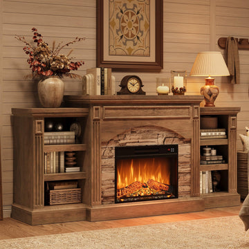 70" Farmhouse Electric Fireplace with Mantel, Rustic Gray