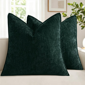 Chenille Couch Pillow Covers Christmas Living Room 18x18 Army Green - Set of 2
