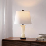 23" Natural/Black Natural White Alabaster Table Lamp with Crystal Base, Modern Nightstand Lamp with White Linen Shade