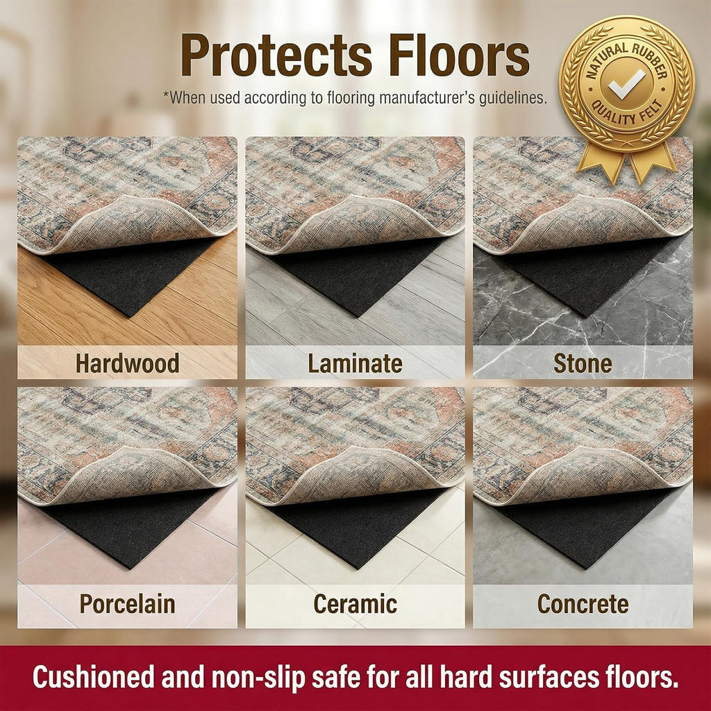 Non-Slip Rug Pads, Waterproof Extra Large Area Rugs Pad 8'x10' Non Skid Felt Pads, Rugs, 1/8 inch Thick Carpet - Set of 80