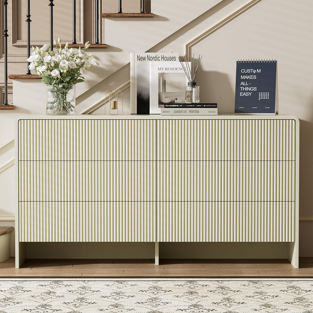 Beige 6 Drawer, 55.1" Wide Chest of Drawers