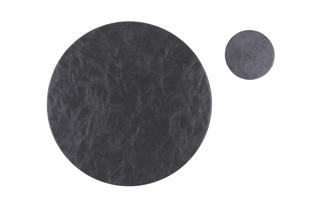 Set of 8 Embossed PU Leather Placemats, 13''and 3.9'', Gray
