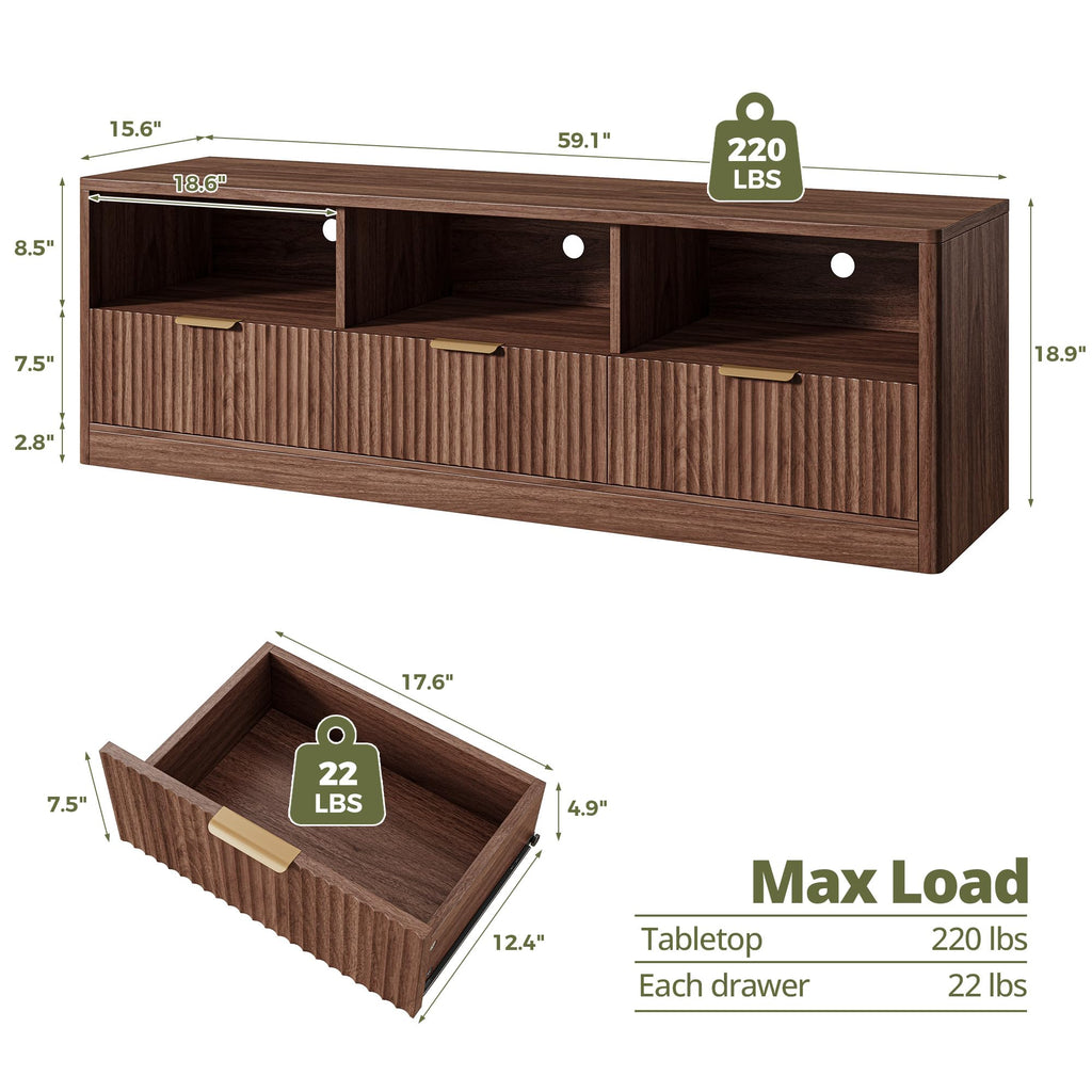 59" Fluted TV Stand for TVs Up to 65", Walnut