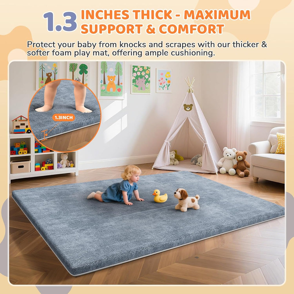 Baby Play Mat for Floor, 1.3" Thick Foam 47x47 Inch Playpen Mats Grey