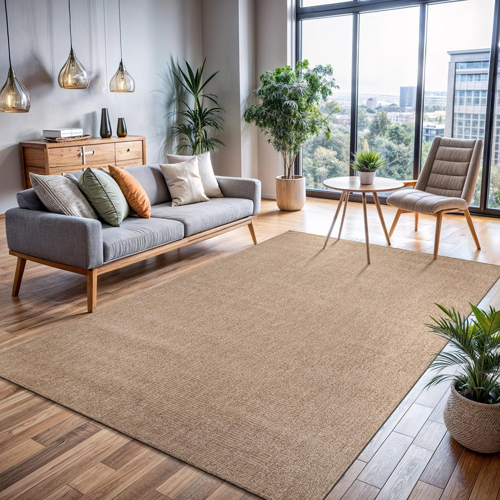 Easy Jute Rug 8x10, Indoor Outdoor Natural Color Fiber Area Rugs Patio and Kitchen Rug, Solid Boho Woven Design