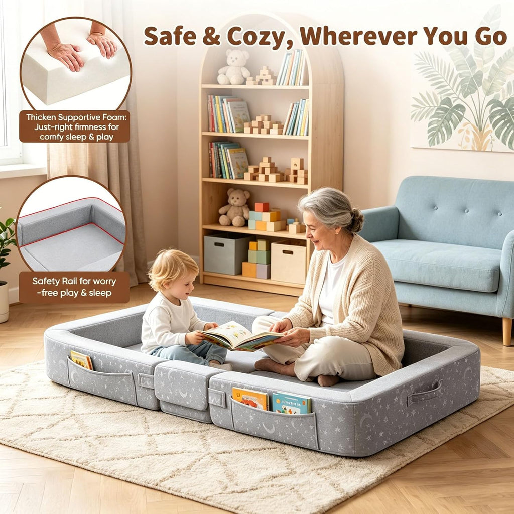 Portable Toddler Travel Bed No Assembly, Foldable Kids Toddler Floor Bed