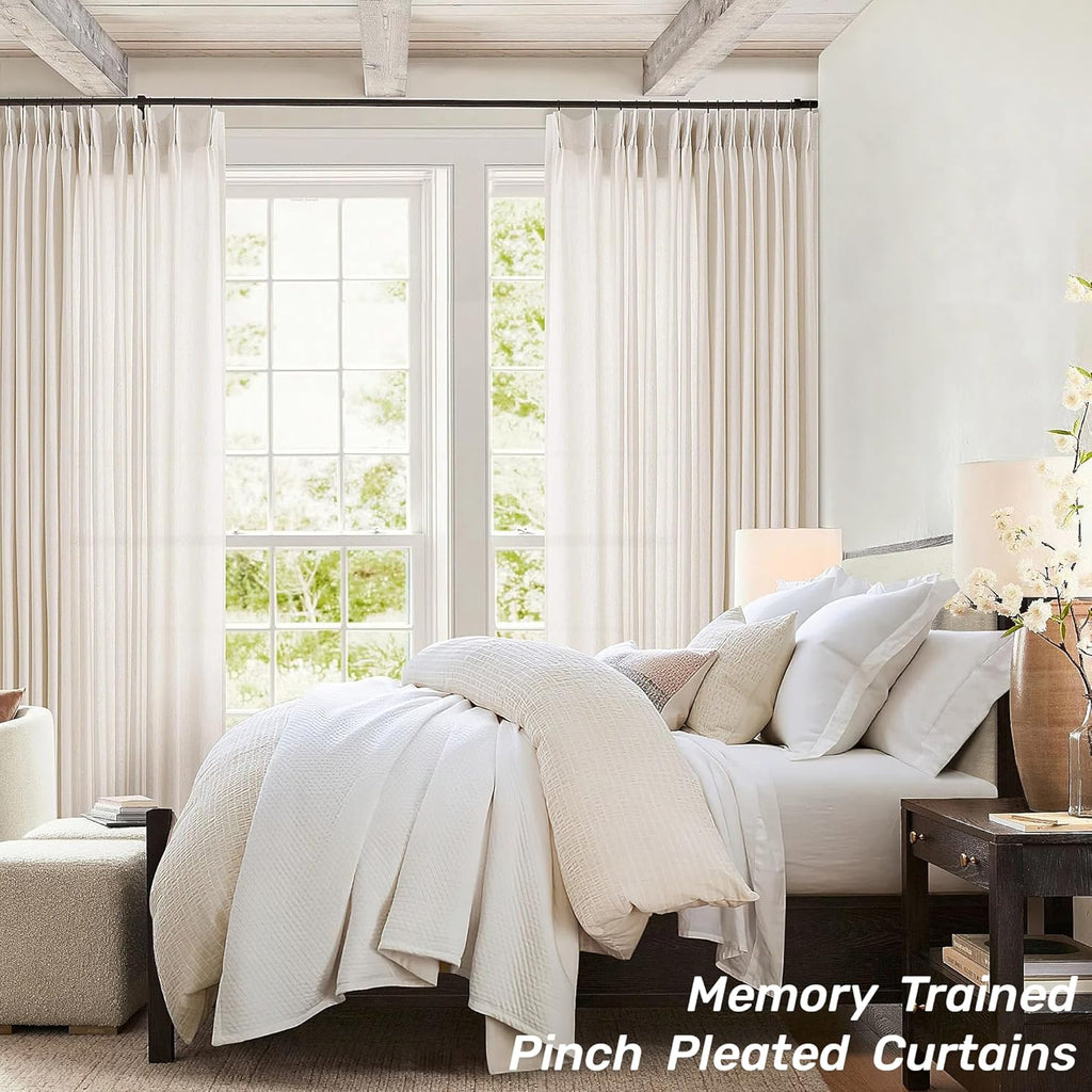 Pinch Pleat Linen Sheer Curtains 96 Inches Long 100 Inch Wide for Patio Sliding Door Light Filtering Semi Sheer