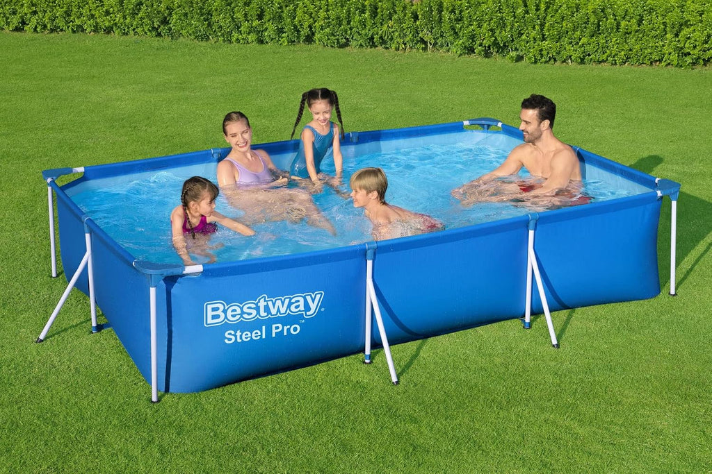 Steel Pro 9.8' x 6.6' x 26" Above Ground Pool, Rectangular Metal Frame Outdoor Swimming Pool Set with Filter Pump &