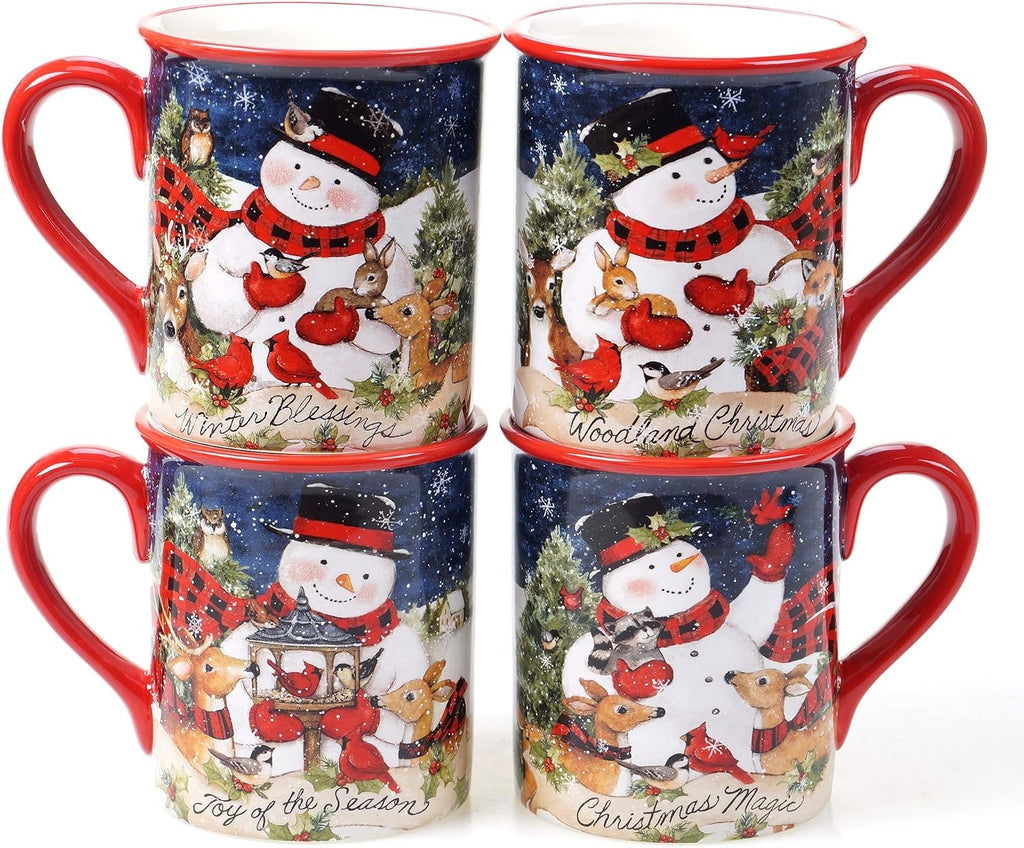 Magic of Christmas Snowman piece Dinnerware Set Service for 4 Green Multi Color Red Animal Casual Modern