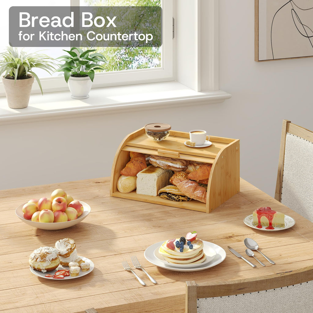Countertop, Small Bamboo Wood, Wooden Corner Bread Storage Capacity