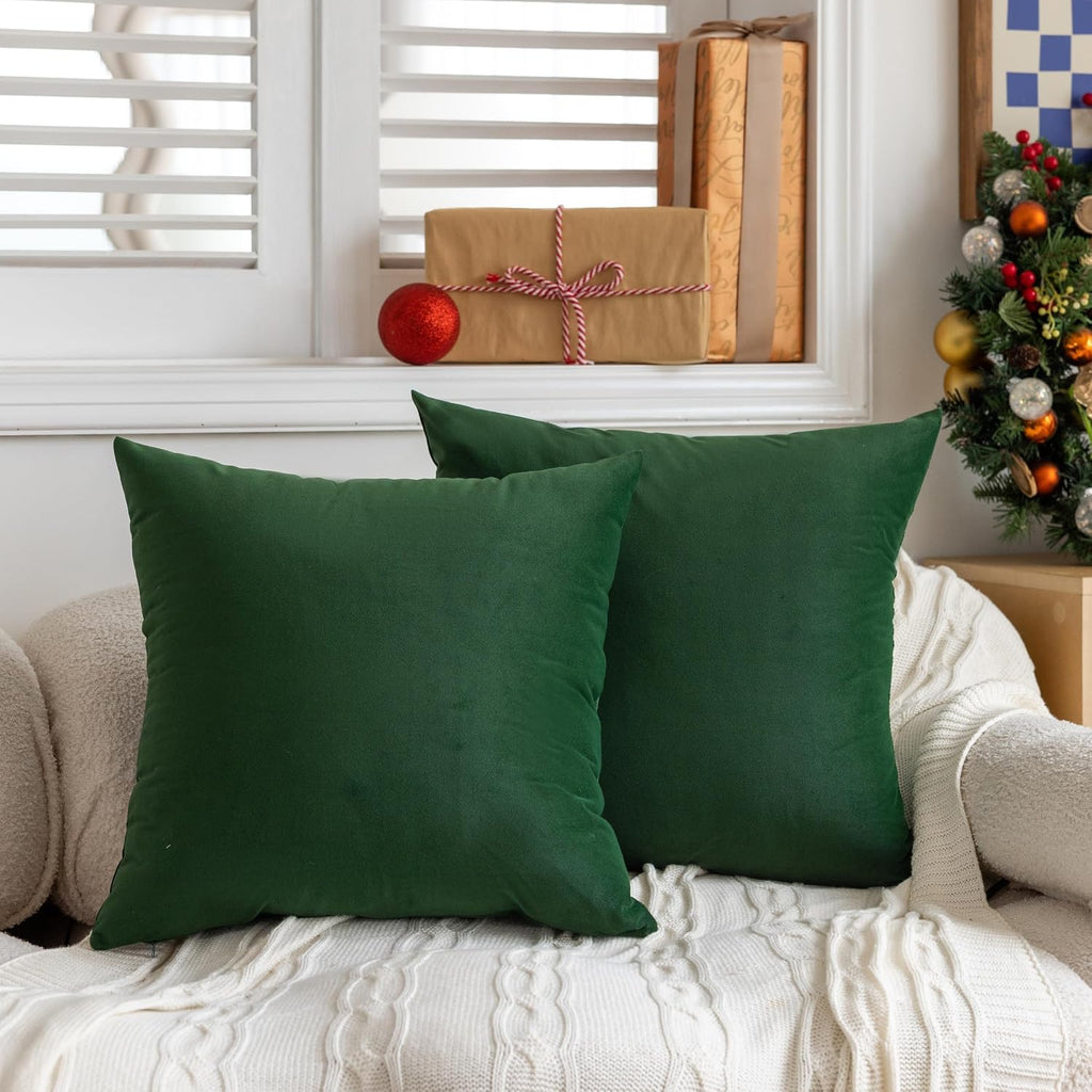18x18 Velvet Pillow Covers Christmas Green Decorative Square Throw Pillowcase Soft Solid Cushion Covers - Set of 4