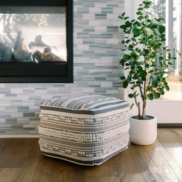 Pouf Ottoman, Square, Hand Woven Loop and Striped, Home Decor