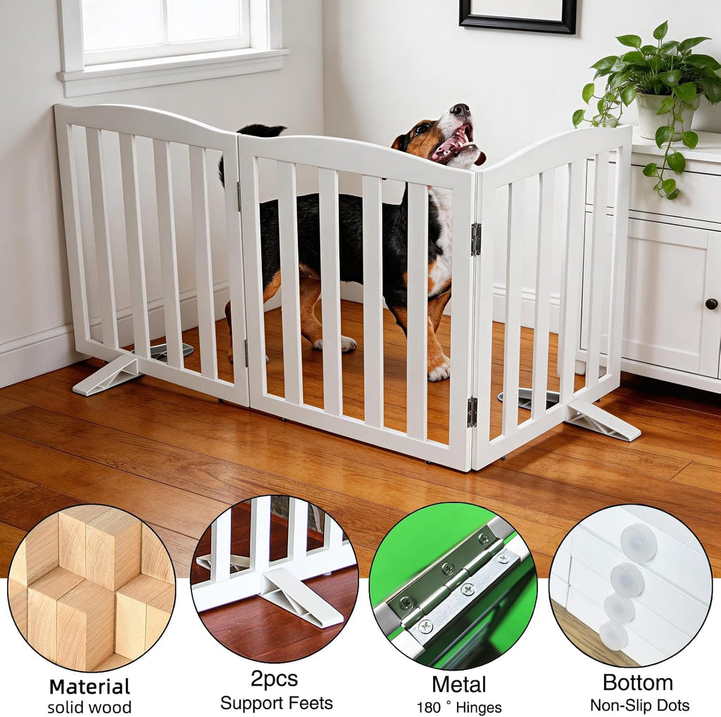 Foldable Freestanding Indoor Dog Gate Wood White Long Pet Gates Dog Fence for Stairs Puppy Gates s, Pet Fence, Puppy