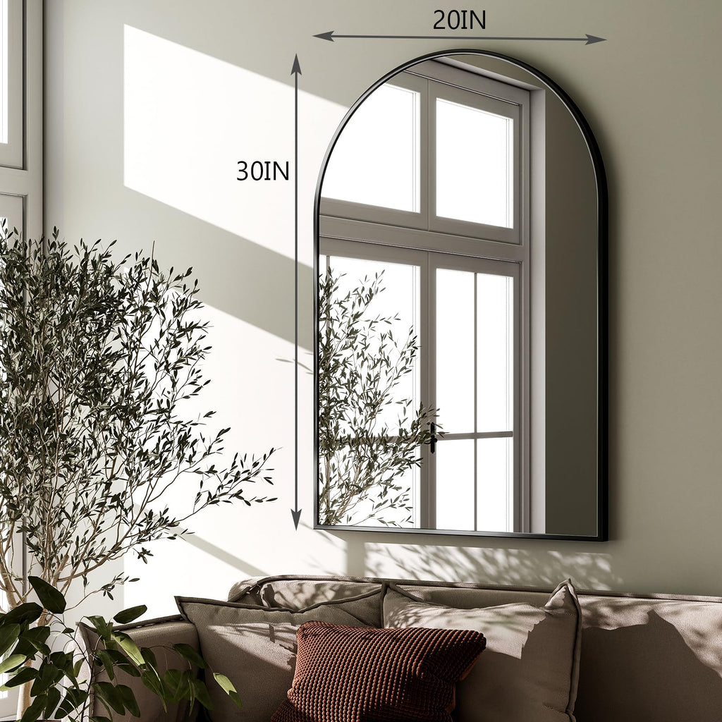20"x30" Arched Bathroom Mirror Wall Mounted Black Arch Mirror