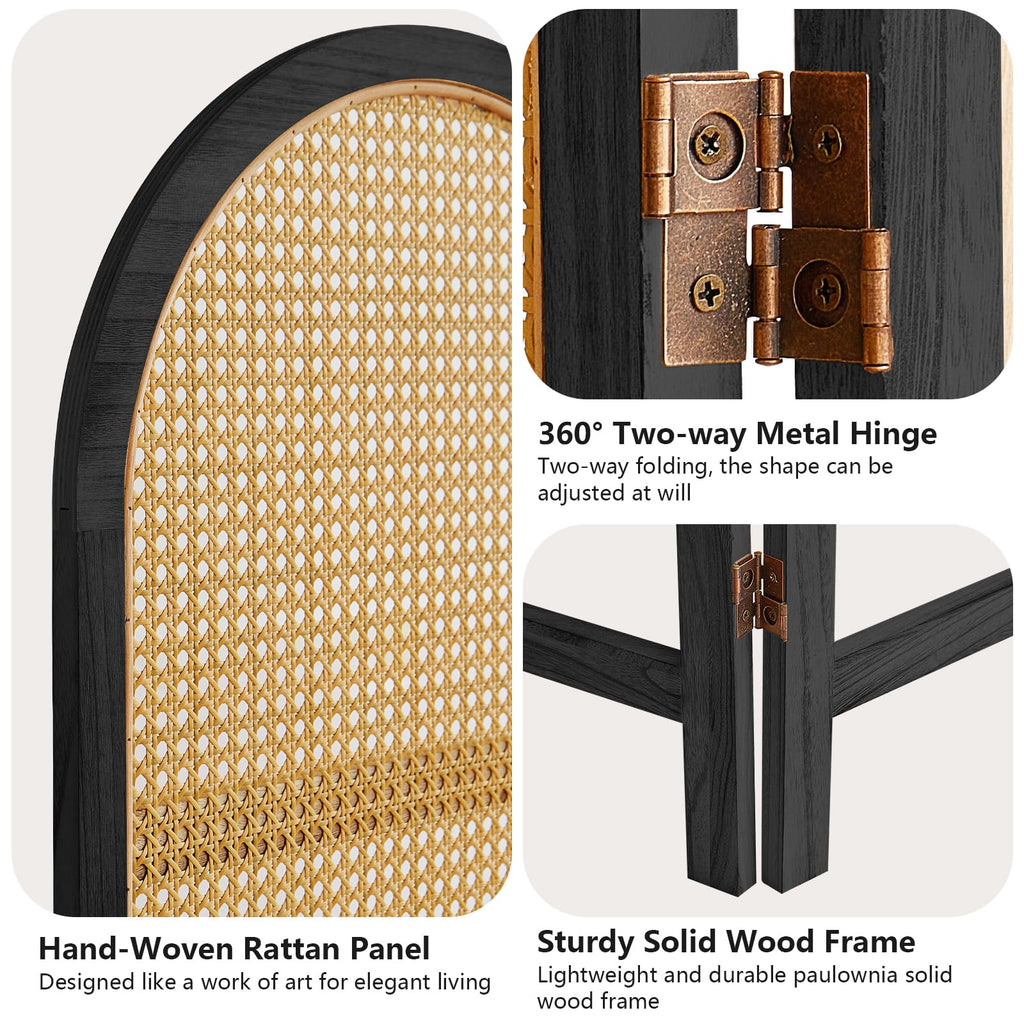 3 Panel Rattan Room Divider Screen, Boho Folding Privacy Screen