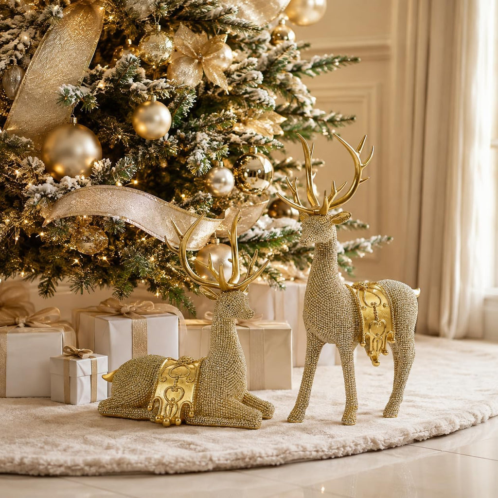 Gold Reindeer Figurines Set of 2 for Christmas Tabletop Decor