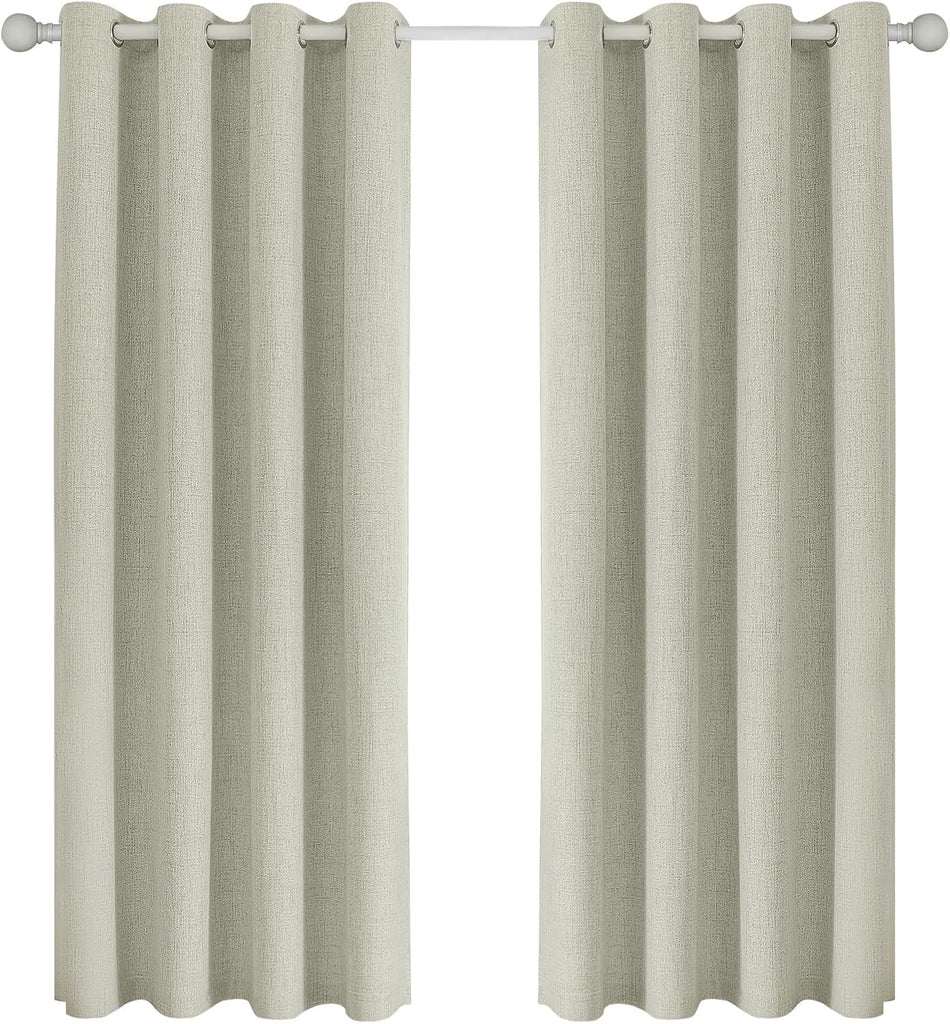 Light Beige Curtains 96 Inch Long Blackout Curtains 2 Panels Set, Faux Linen 100% Black Out Drapes, Thermal Insulated