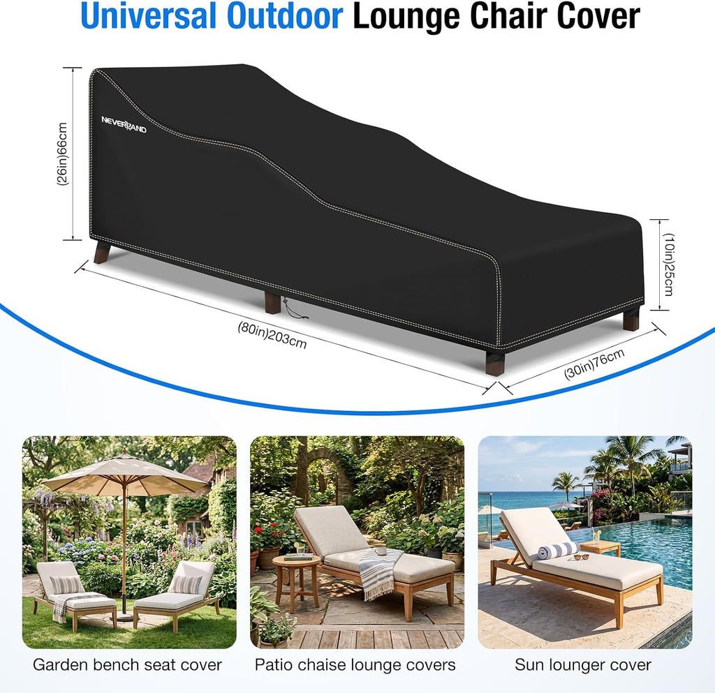 Chaise Lounge Covers 2 Pack - 420D Lounge Chair Cover Waterproof Outdoor with Bottom Drawstring and 4 Corner Straps