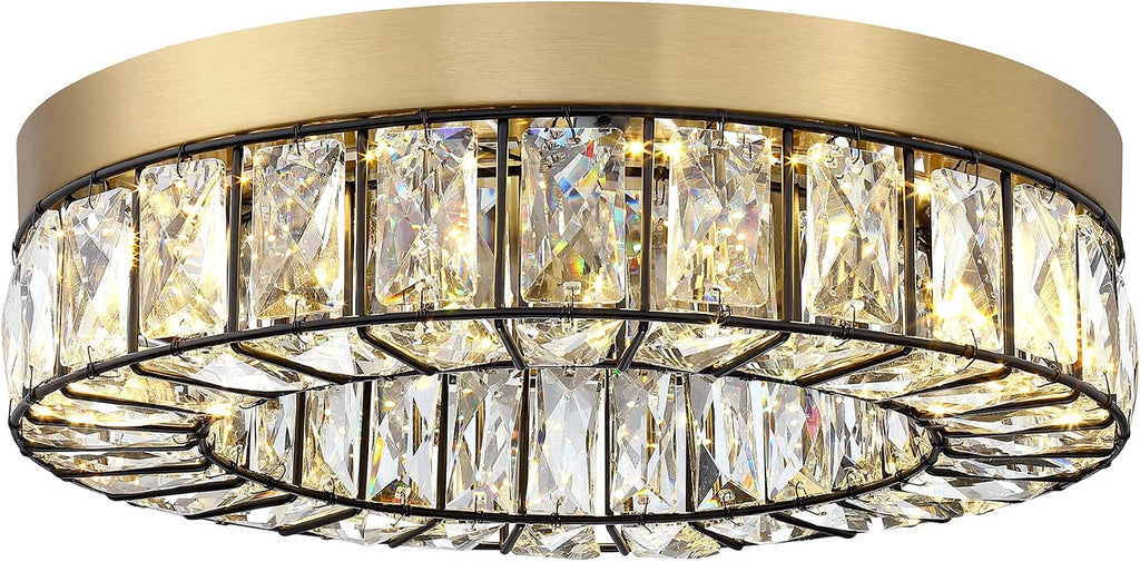 Crystal LED Flush Mount Ceiling Light Fixtures Modern Black and Gold LED Chandelier Lighting for Kitchen Closet