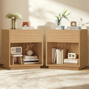 Nightstands Set of 2, Night Stand with Wood Drawer and Open Shelf, Nightstands Bedside Table with Removable Fabric
