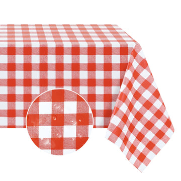 Gingham Vinyl Tablecloth, Rectangle 54 x 78, Red and White