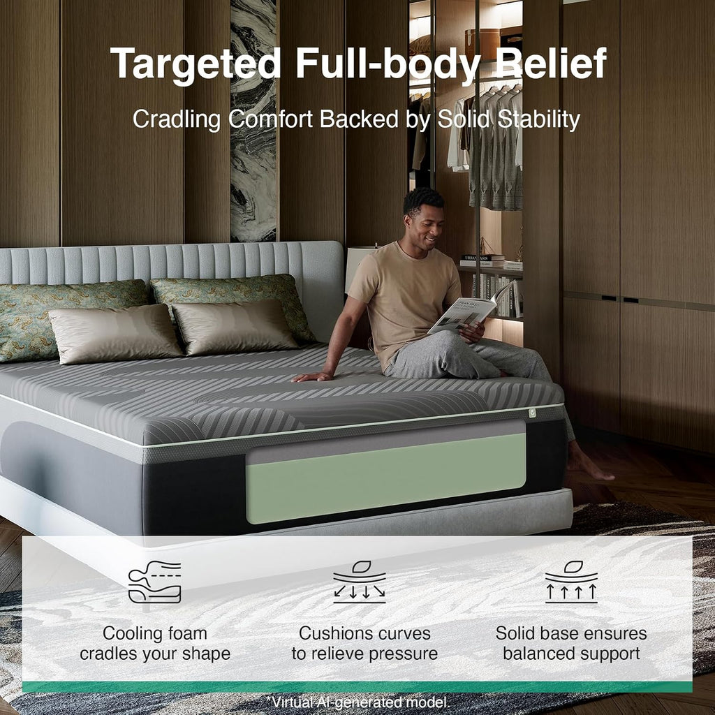 Queen Size Mattress 12 Inch, Gel Memory Foam Mattress Queen | with AiryFlow Cooling System for Cool Night, Pressure